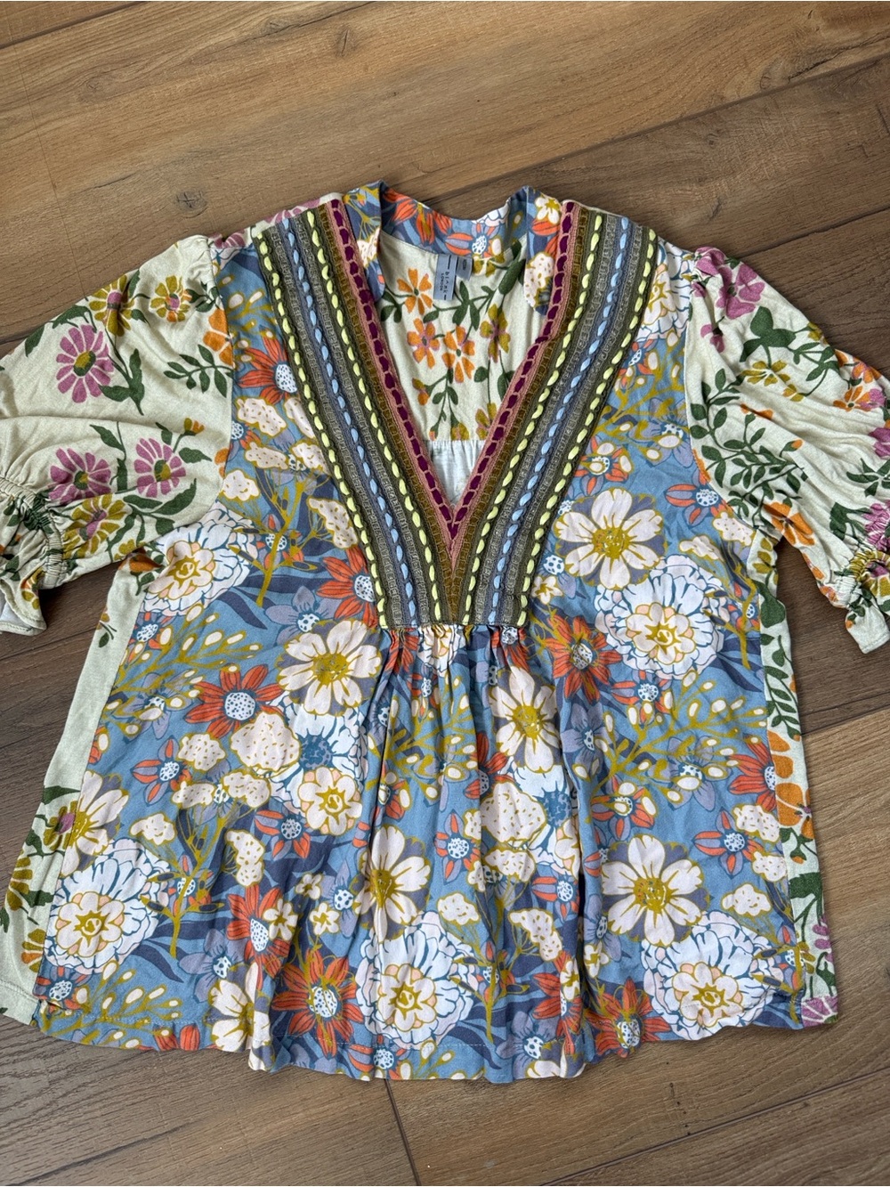 Bl^nk London x Anthropologie STEPHANIE Yellow Blue Floral V-Neck Top size M - Picture 4 of 8